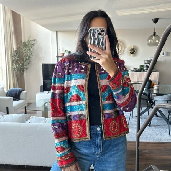 Vintage Rare 90's Leslie Fay Evenings Beaded Sequin Blazer Size L - Picture 3 of 13